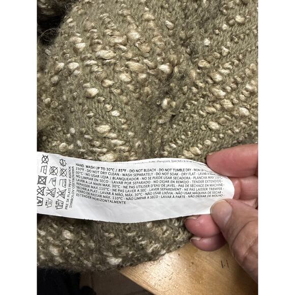 Mango Size 6 Medium Cardigan Long Sage Green Boucle Tweed Fringe Trim Soft - Picture 6 of 6